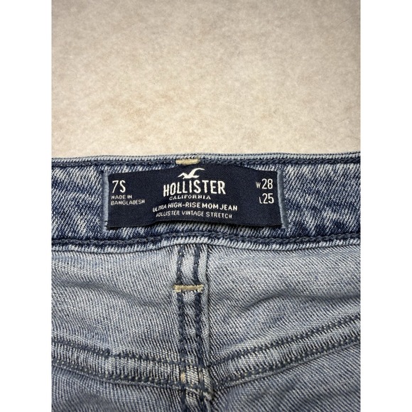 Hollister Ultra High‎ Rise Mom Jeans 7S W28 L25 Light Wash Vintage Stretch Denim - Picture 2 of 7
